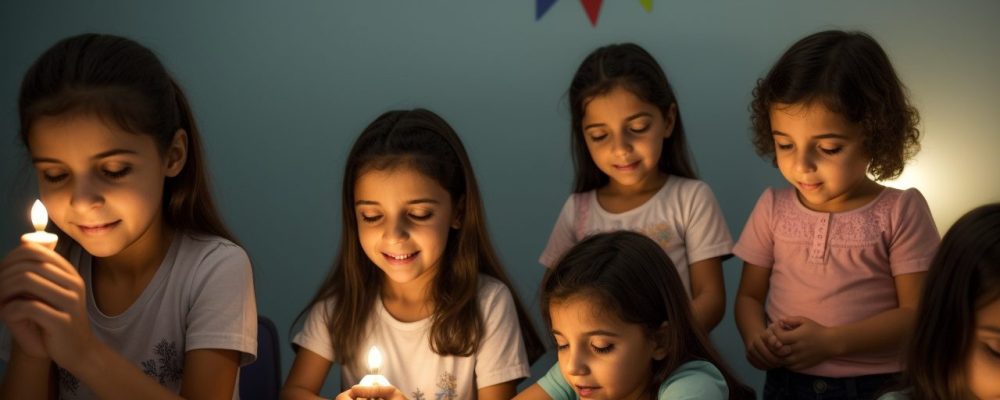 Crianças ouvindo contação de histórias na sala de aula, com recursos visuais e fantoches para aprendizado envolvente.
