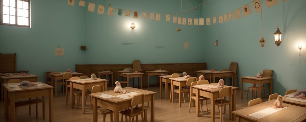 Crianças ouvindo e interagindo em uma sessão de contação de histórias na educação infantil, com recursos visuais e fantoches.