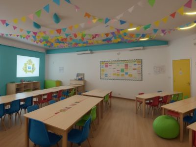 Crianças ouvindo histórias em um ambiente acolhedor, com livros e elementos visuais que estimulam a imaginação e a contação de histórias na educação infantil.