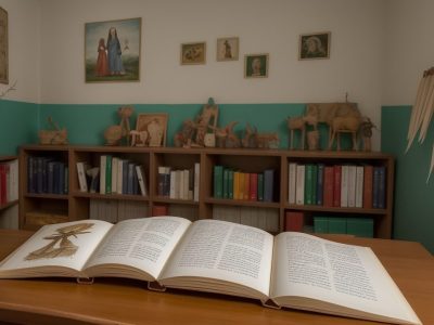 Crianças ouvindo e participando ativamente de uma sessão de contação de histórias na educação infantil, com livros e fantoches.