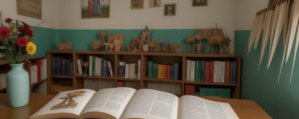 Crianças ouvindo e participando ativamente de uma sessão de contação de histórias na educação infantil, com livros e fantoches.