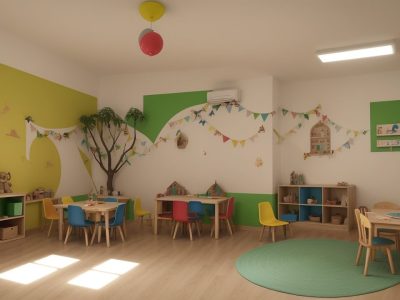 Crianças ouvindo uma história com fantoches em um ambiente acolhedor, representando a contação de histórias na educação infantil.