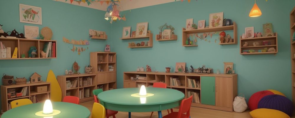 Crianças reunidas ouvindo contação de histórias em sala de aula, com foco na imaginação e aprendizado