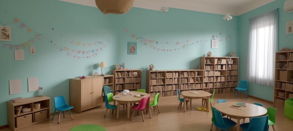 Crianças ouvindo atentas a uma contação de histórias na educação infantil, com fantoches e livros ilustrados