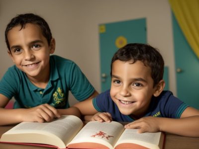 Um contador de histórias envolvente, usando fantoches e livros ilustrados para cativar crianças em um ambiente acolhedor.