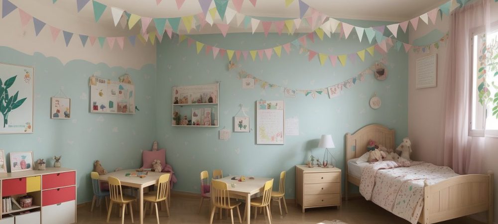 Crianças ouvindo uma contadora de histórias em sala de aula, com livros e elementos visuais que estimulam a imaginação.