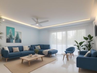 Ilustração mostrando um servidor público analisando dados de controle de estoque em um ambiente de escritório moderno e bem iluminado, com gráficos e planilhas em uma tela, simbolizando planejamento de compras e gestão eficiente.