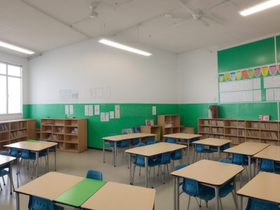 Imagem ilustrando um coordenador pedagógico atuando em uma escola, interagindo com professores e alunos, com foco em coordenação e orientação escolar.