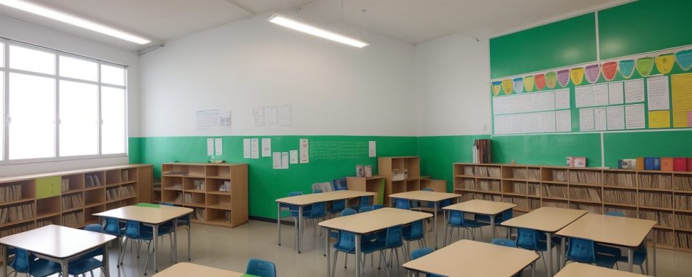 Imagem ilustrando um coordenador pedagógico atuando em uma escola, interagindo com professores e alunos, com foco em coordenação e orientação escolar.