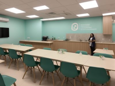 Um(a) coordenador(a) pedagógico(a) inspirando e liderando uma equipe de professores em uma reunião escolar, com foco em melhorar a coordenação e o ensino.