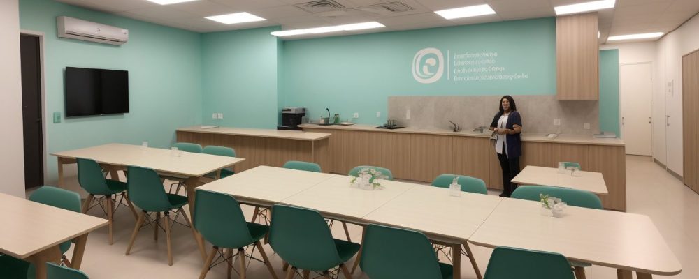 Um(a) coordenador(a) pedagógico(a) inspirando e liderando uma equipe de professores em uma reunião escolar, com foco em melhorar a coordenação e o ensino.