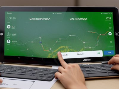 Representação visual de um corretor de imóveis interagindo com clientes, mostrando o mercado imobiliário e um curso de corretor de imóveis online