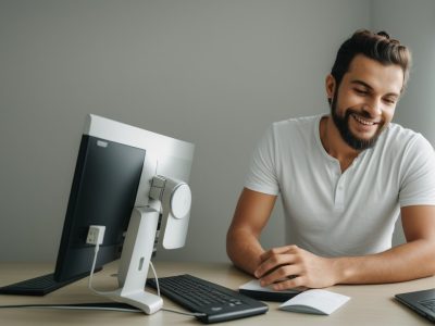 Imagem de um corretor de seguros online, mostrando um ambiente de trabalho moderno e dinâmico, com foco em oportunidades e conhecimento.