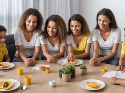 Ilustração de um corretor de seguros orientando uma família, com foco em proteção e segurança financeira.