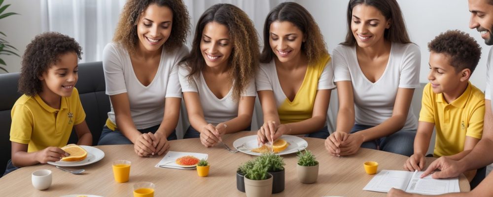 Ilustração de um corretor de seguros orientando uma família, com foco em proteção e segurança financeira.