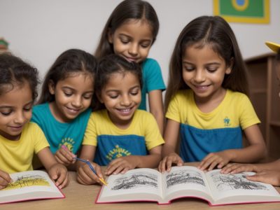 Crianças brincando e aprendendo com jogos de alfabetização em sala de aula, explorando letras e palavras de forma divertida.