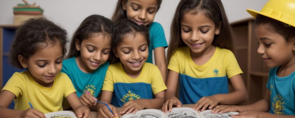Crianças brincando e aprendendo com jogos de alfabetização em sala de aula, explorando letras e palavras de forma divertida.