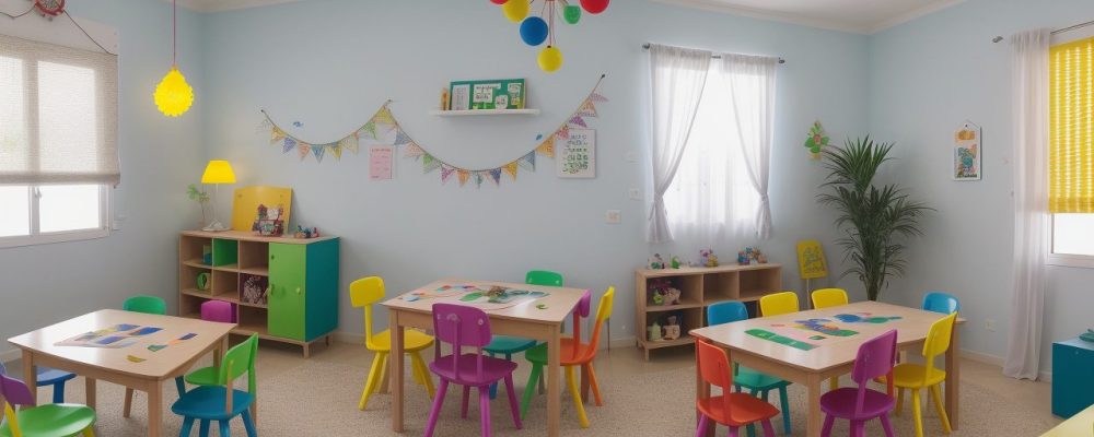 Crianças participando de atividades lúdicas e jogos educativos em um ambiente de educação infantil, promovendo o desenvolvimento infantil.