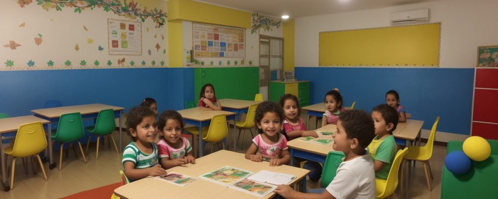 Crianças participando de atividades lúdicas e coloridas celebrando a Independência do Brasil em sala de aula, com bandeiras e símbolos nacionais.