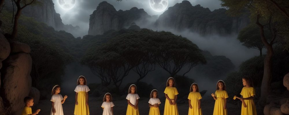 Crianças ouvindo atentas a um contador de histórias, imersas em um mundo de fantasia e aprendizado.