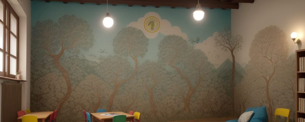 Crianças atentas ouvindo a contação de histórias na educação infantil, com livros e elementos visuais