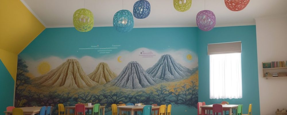 Crianças ouvindo atentamente uma contadora de histórias, usando fantoches e elementos visuais para contar histórias na educação infantil.