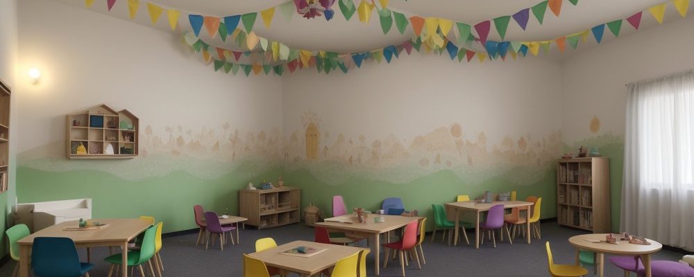 Professor contando história para crianças em sala de aula, com livros e elementos visuais para a contação de histórias na educação infantil