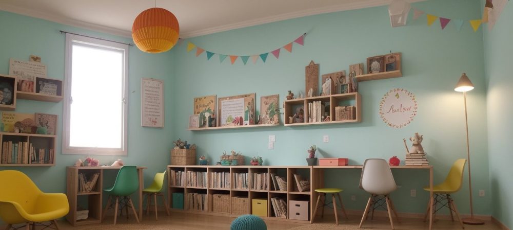 Crianças atentas ouvindo uma professora contar histórias em sala de aula, demonstrando os benefícios da contação de histórias na educação infantil.