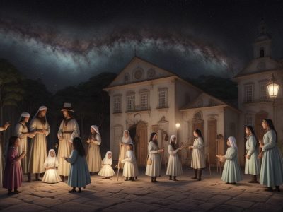 Crianças ouvindo histórias com entusiasmo, em um ambiente acolhedor e colorido, com recursos visuais.