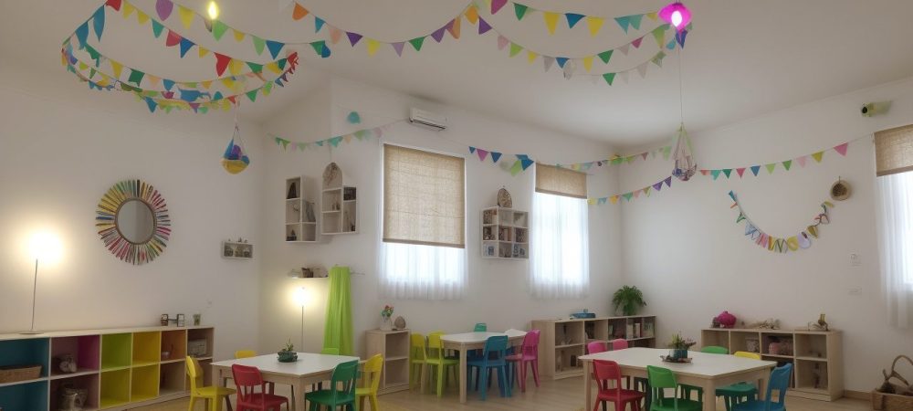 Crianças ouvindo atentas a um contador de histórias, com elementos visuais que evocam a magia da contação na educação infantil.