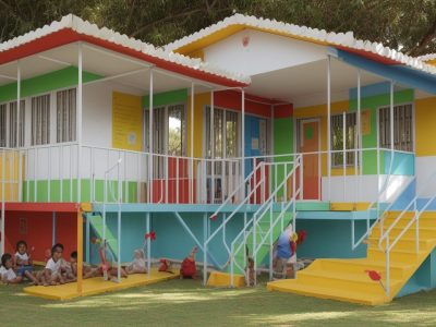 Crianças engajadas em atividades lúdicas e educativas, explorando metodologias de educação infantil em um ambiente colorido e estimulante.
