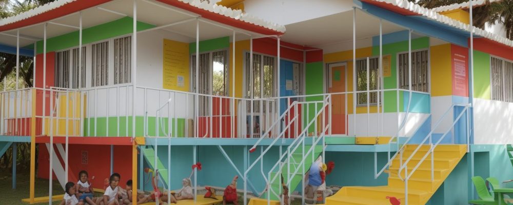 Crianças engajadas em atividades lúdicas e educativas, explorando metodologias de educação infantil em um ambiente colorido e estimulante.