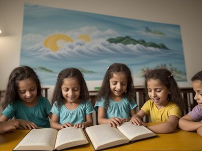 Crianças atentas ouvindo contação de histórias na educação infantil, criando conexões emocionais e estimulando a imaginação