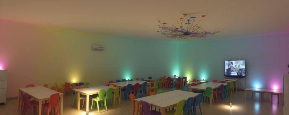 Crianças ouvindo e interagindo em uma sessão de contação de histórias na educação infantil, com fantoches e recursos visuais.