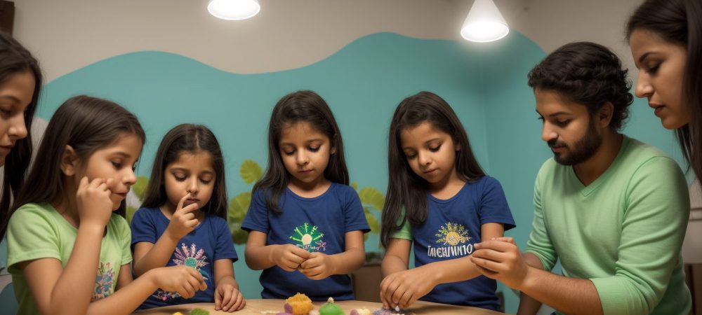 Criança com TOC recebendo apoio em sala de aula, com adaptações pedagógicas e estratégias de inclusão.