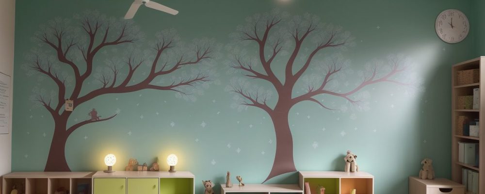 Crianças ouvindo atentamente uma contação de histórias em sala de aula, com elementos visuais e um ambiente acolhedor, promovendo aprendizado e imaginação.