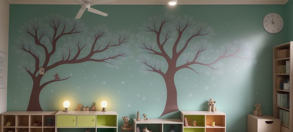 Crianças ouvindo atentamente uma contação de histórias em sala de aula, com elementos visuais e um ambiente acolhedor, promovendo aprendizado e imaginação.