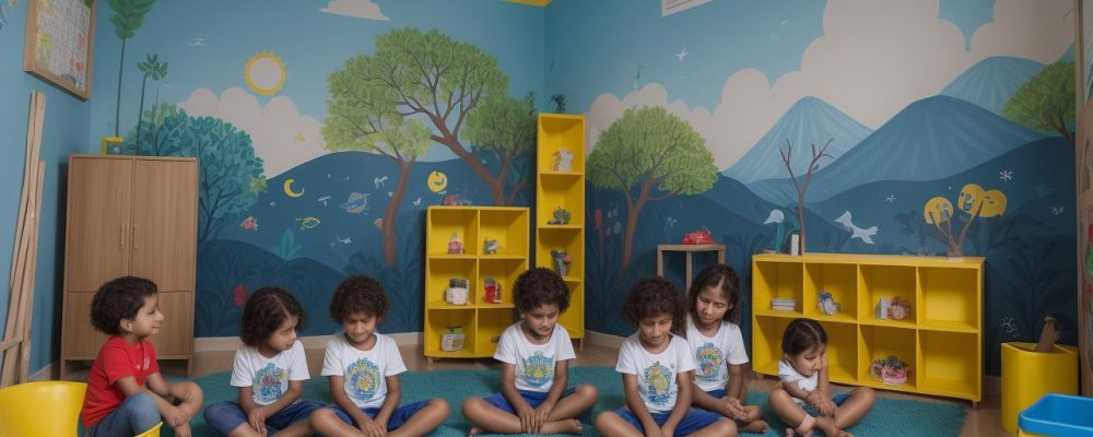 Imagem ilustrando o combate ao trabalho infantil, mostrando crianças felizes em ambiente escolar, com destaque para os direitos da criança e o ECA.