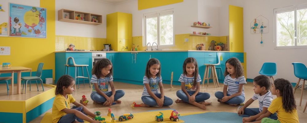Crianças participando de atividades psicomotoras em sala de aula, promovendo coordenação e desenvolvimento.