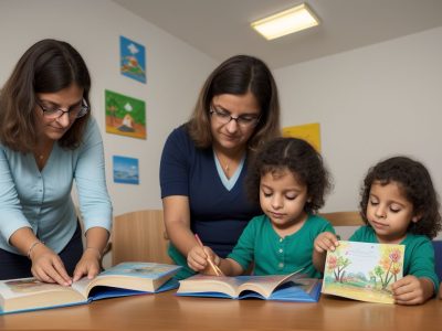 Crianças ouvindo atentamente uma contação de histórias na educação infantil, com foco na imaginação e criatividade.