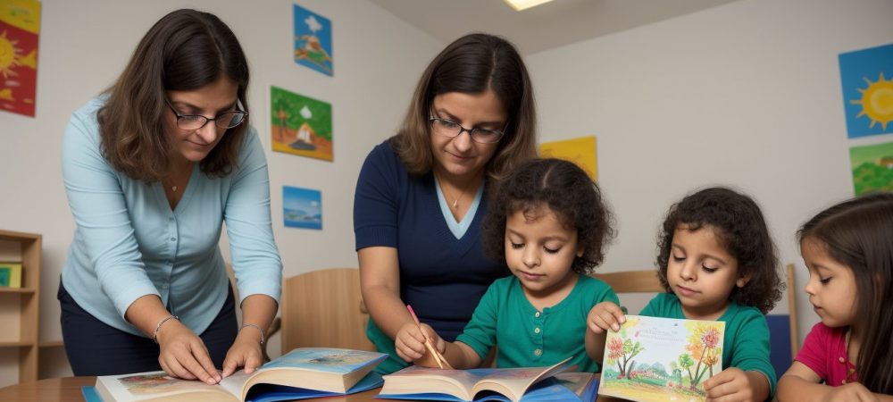 Crianças ouvindo atentamente uma contação de histórias na educação infantil, com foco na imaginação e criatividade.