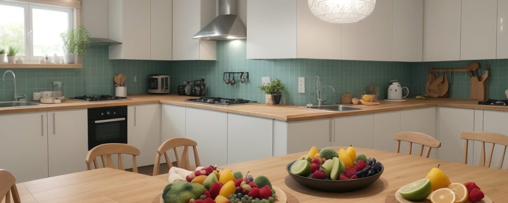 Crianças preparando receitas saudáveis e coloridas na cozinha, promovendo a gastronomia infantil e uma alimentação equilibrada.