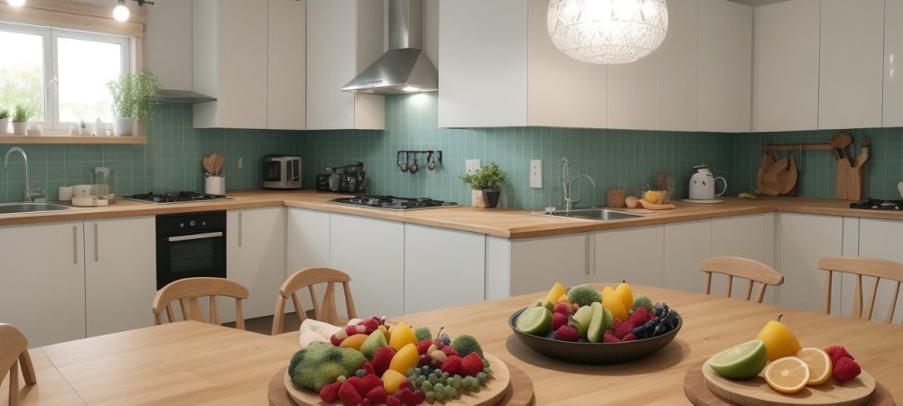 Crianças na Cozinha: Gastronomia Infantil e Alimentação Saudável Crianças preparando receitas saudáveis e coloridas na cozinha, promovendo a gastronomia infantil e uma alimentação equilibrada.