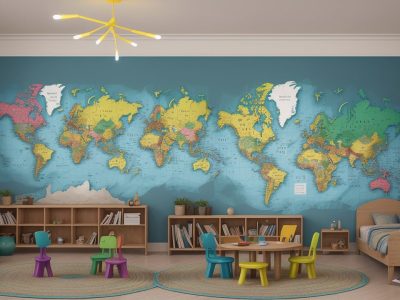 Crianças interagindo em sala de aula, explorando diversas culturas e tecnologias, representando os impactos da globalização na infância e a importância da educação.