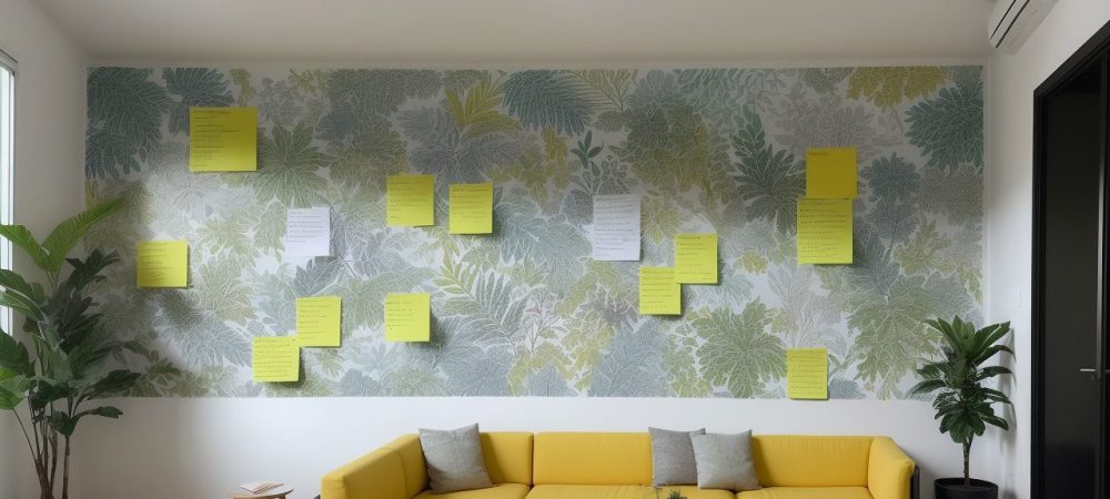 Imagem ilustrando criatividade no serviço público, com brainstorming e ideias em um ambiente de trabalho colaborativo e inovador.