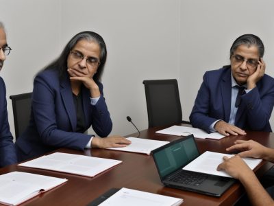 Servidores públicos discutindo crimes contra a administração pública, destacando ética e corrupção.