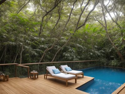 Ambiente de cromoterapia com luzes coloridas e paciente relaxando, ilustrando os benefícios da terapia das cores.