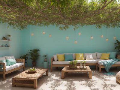 Ambiente de cromoterapia com luzes coloridas e elementos que promovem o bem-estar e a cura, utilizando os benefícios da terapia das cores