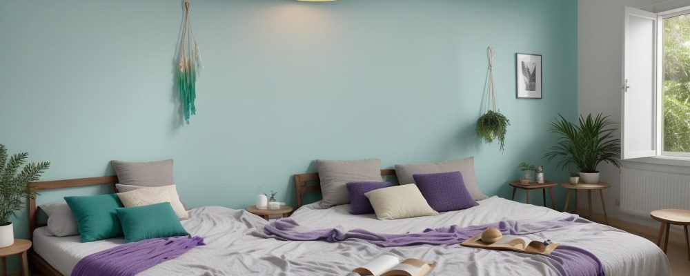 Imagem de uma pessoa em ambiente de cromoterapia, com luzes coloridas e elementos relaxantes, representando os benefícios da terapia das cores.