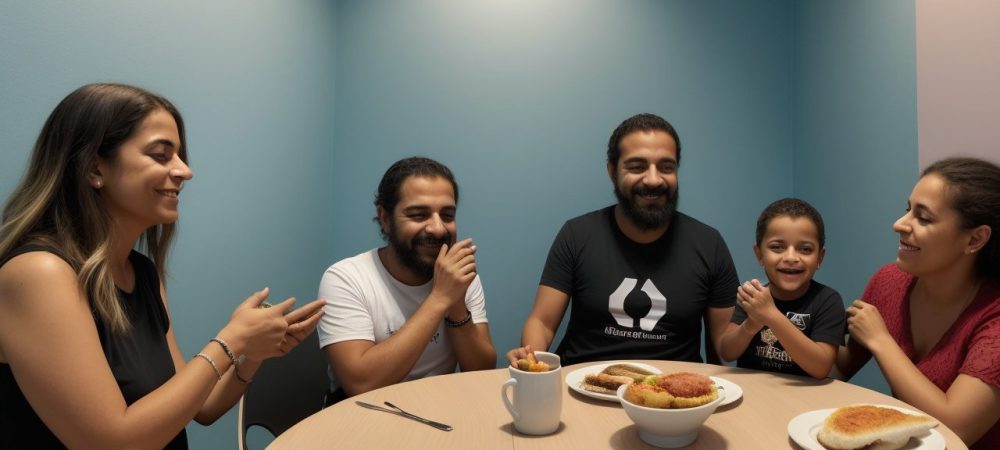 Imagem mostrando um cuidador sorrindo enquanto conversa com um idoso em casa, com foco no bem-estar e saúde.